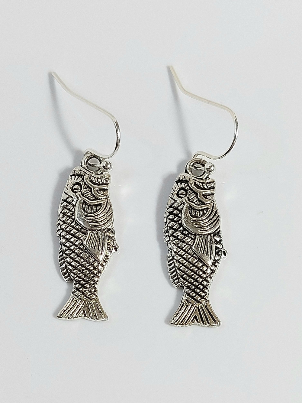 Bass Fishing Dangle Silver Tone Earrings - Womens Jewelry